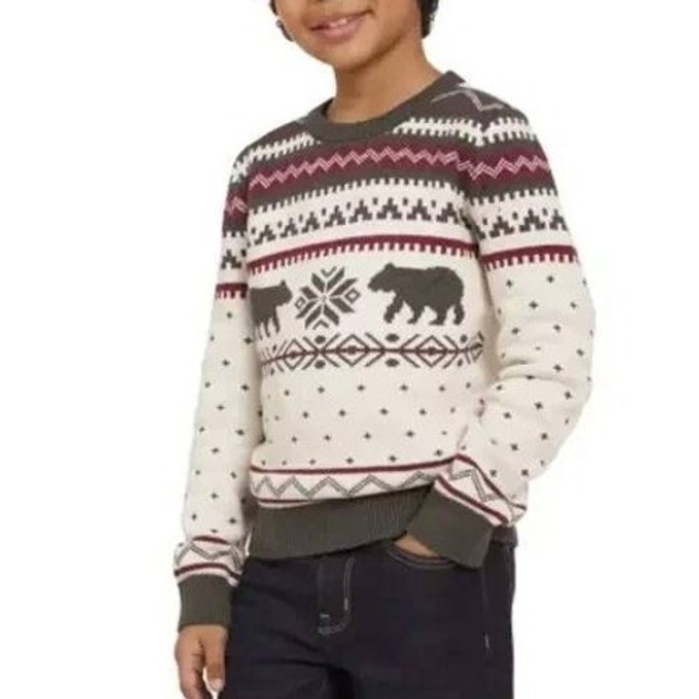 NWT Lands' End Family Holiday Fair Isle Sweater Kids XS 5-6 Cream Cotton
